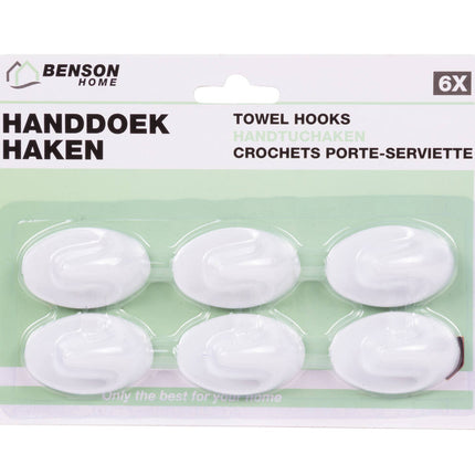 Zelfklevende haken 6 stuks, 1 kg draagkracht, ideaal voor handdoeken.