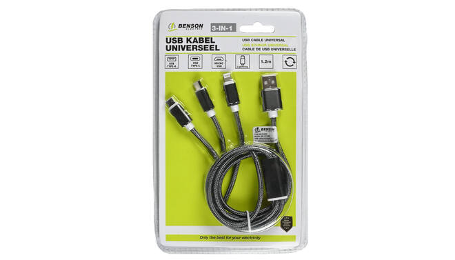 USB kabel universeel 3-in-1 iphone/mini-USB/USB-C