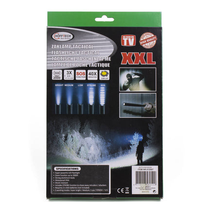 Zaklamp Tactical XXL 3W: 5 km bereik, 5 lichtstanden, waterdicht.