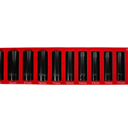 Slagmoerdoppenset 1/2" 10-24 mm Cr-V Staal met Opbergkoffer