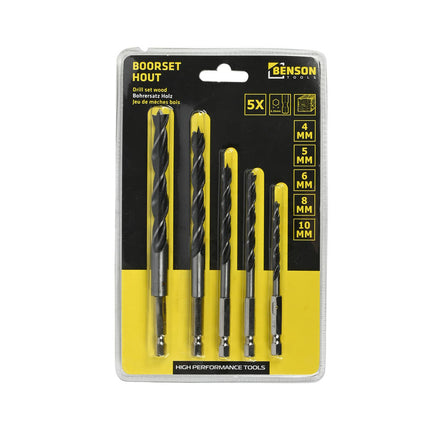 Boorset 5-delig, 4-10mm, 1/4" Hex, Houtbewerking Klussen
