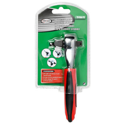 Ratel Stubby 3-in-1: 1/4", 3/8", 1/2" Aandrijvingen, Compact Design