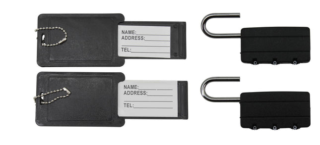 Kofferlabel + hangslot set 4 dlg