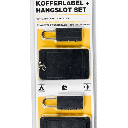 Kofferlabel + hangslot set 4 dlg