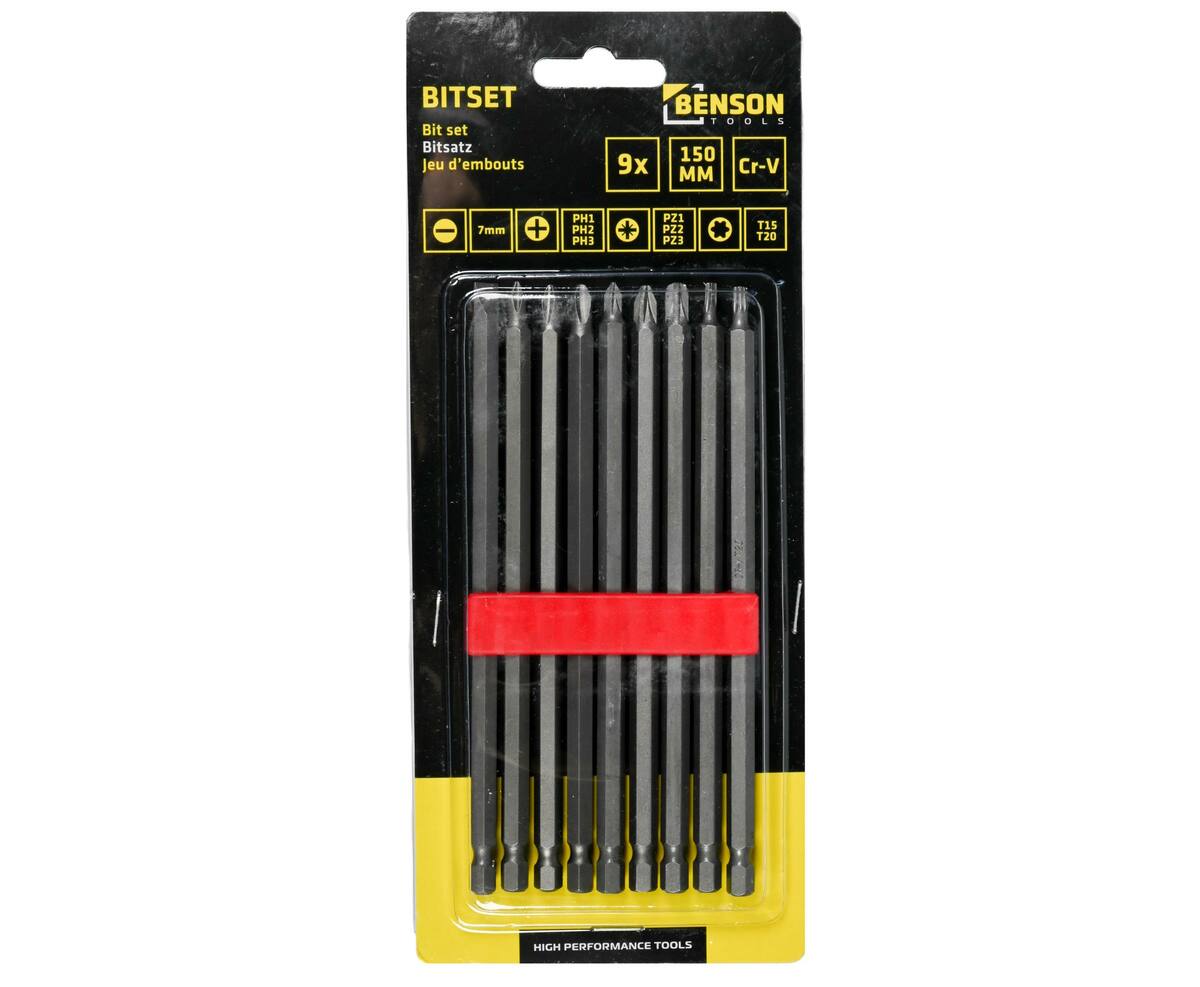 10-delige bitset 150mm, Torx, PH, PZ voor moeilijk bereikbare plaatsen.
