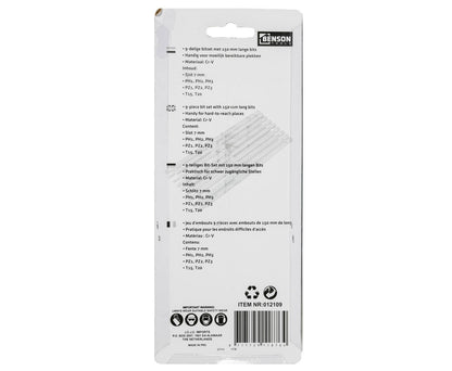 10-delige bitset 150mm, Torx, PH, PZ voor moeilijk bereikbare plaatsen.