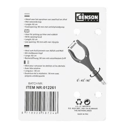 Pick Up Tool 82 cm, Draaibare Kop, Ideaal voor Zwerfvuil Opruimen