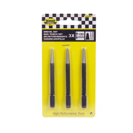 Drevelset 3 dlg, 100 mm, anti-slip, voor precisie nagelverzinken.