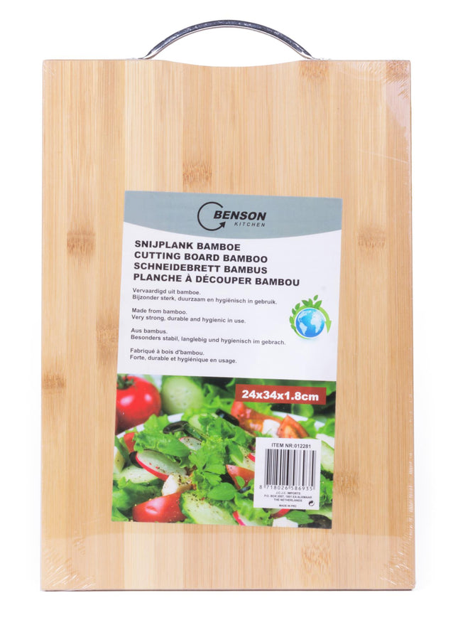 Snijplank bamboe 24 x 34 cm – Dikte van het plank 17-18 mm, Dikte van het handvat 8 mm