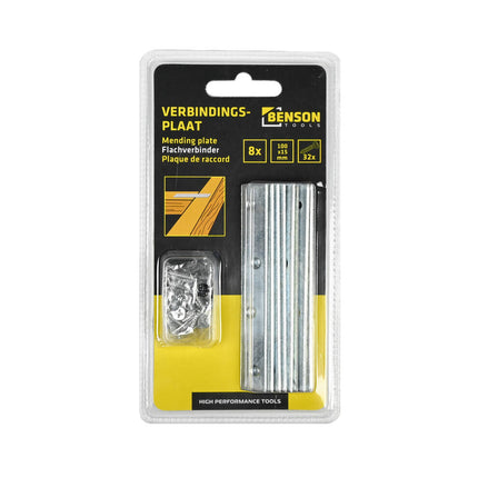 Verbindingsplaat 100x15mm 8 dlg met 32 schroeven voor houtbewerking
