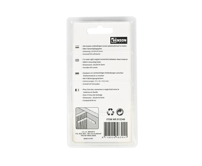 Stoelhoek 16 dlg 25x25x14.5mm, ideaal voor meubelverbindingen