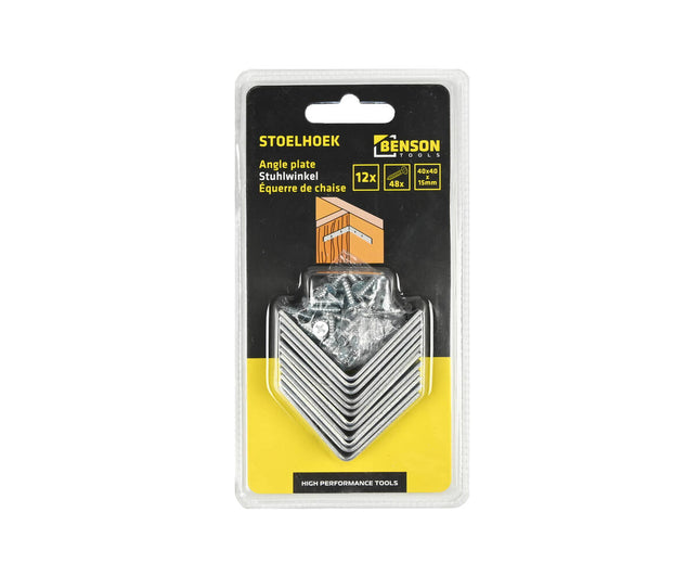 Stoelhoek 12 stuks 40x40x15mm met 48 schroeven voor meubelbouw