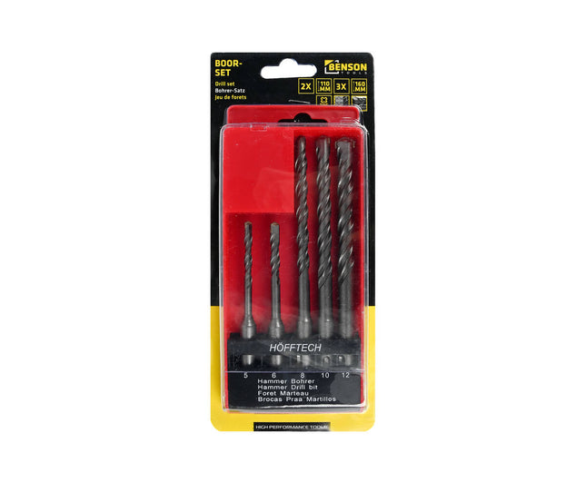 SDS+ Boorset 5dlg: Voor Beton & Metselwerk, Incl. 5-12mm Boren