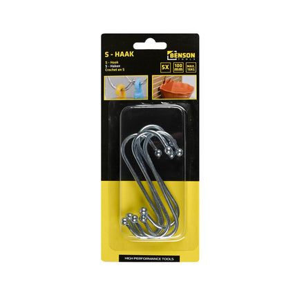 S-haak 100 mm Verzinkt - Set 5, Draagkracht 15 kg, Keukengebruik