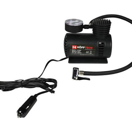 Compressor 12V 280 PSI, ideaal voor autobanden en sportartikelen.