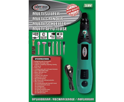 Multislijper 3.6V, 10 Opzetstukken, 5000-15000 RPM, Oplaadbaar