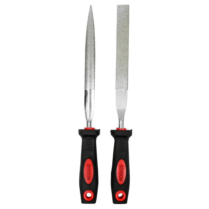Diamantvijl Set 2-delig - Plat/Half Rond, 120 Korrel, 170mm, Metaalbewerking