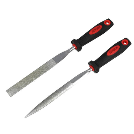 Diamantvijl Set 2-delig - Plat/Half Rond, 120 Korrel, 170mm, Metaalbewerking
