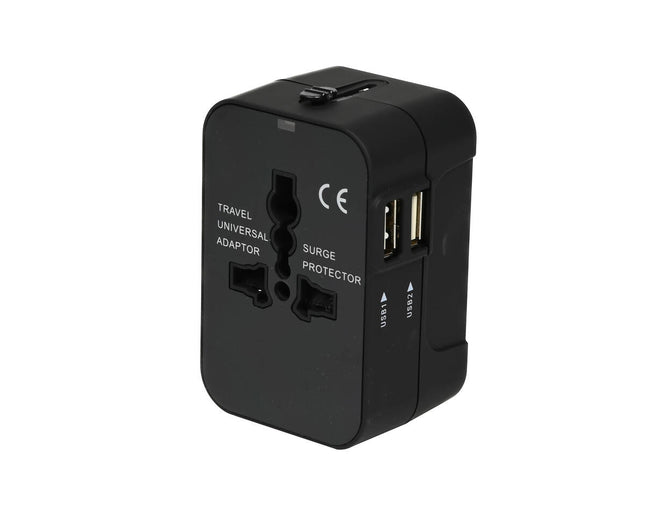Internationale Reisadapter met 2 USB Poorten, Geschikt voor 150 Landen