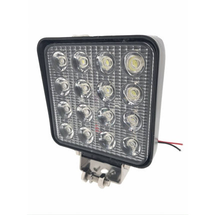Werklamp 16 LED 48W 6000K 10-80V, ideaal voor voertuigen.