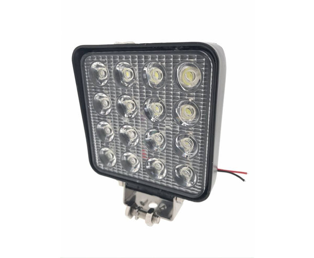 Werklamp 16 LED 48W 6000K 10-80V, ideaal voor voertuigen.