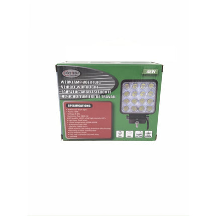 Werklamp 16 LED 48W 6000K 10-80V, ideaal voor voertuigen.