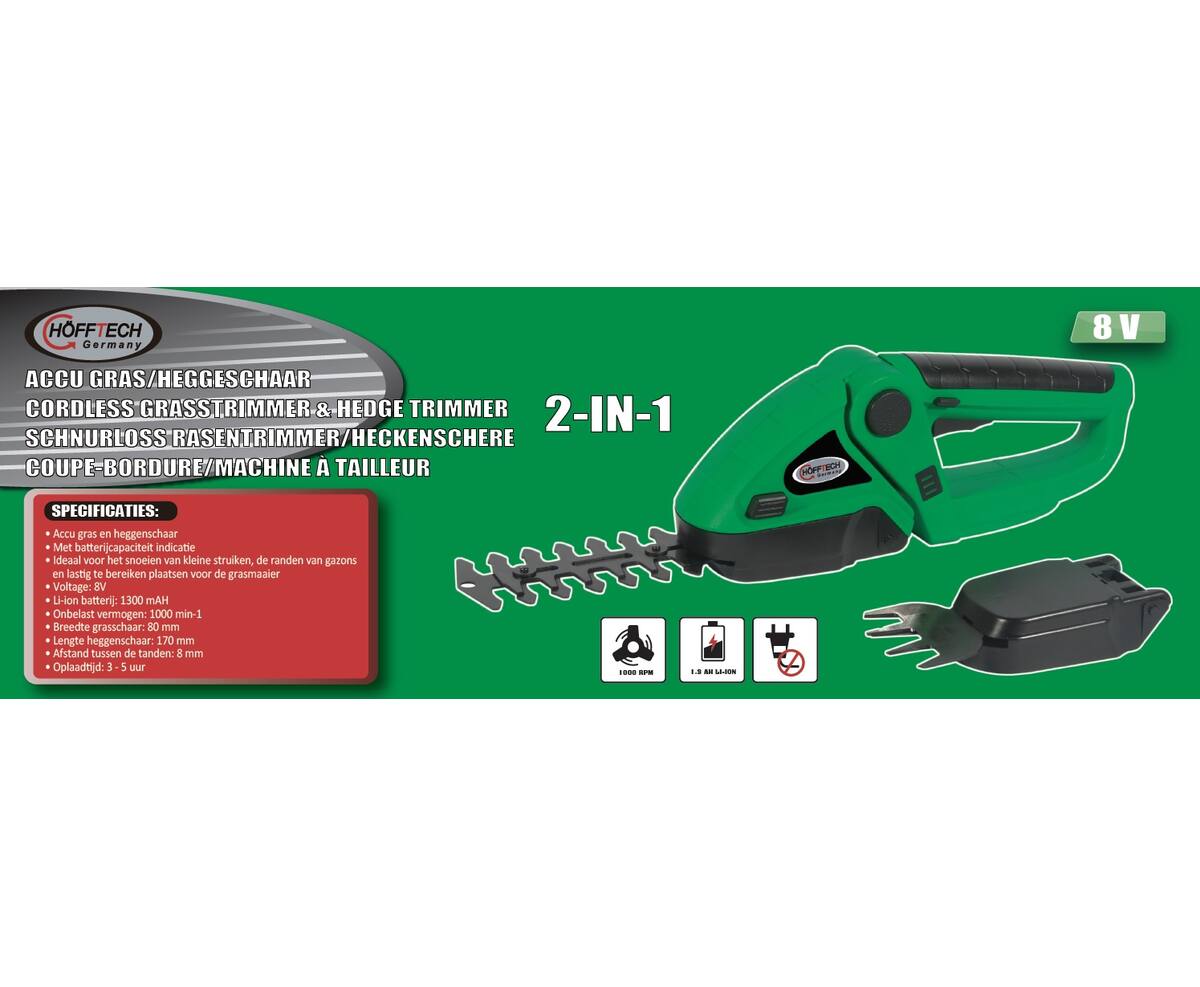 8V 1300mAh Accu Heggenschaar: Trim Gras & Heggen, 2-in-1 Functionaliteit