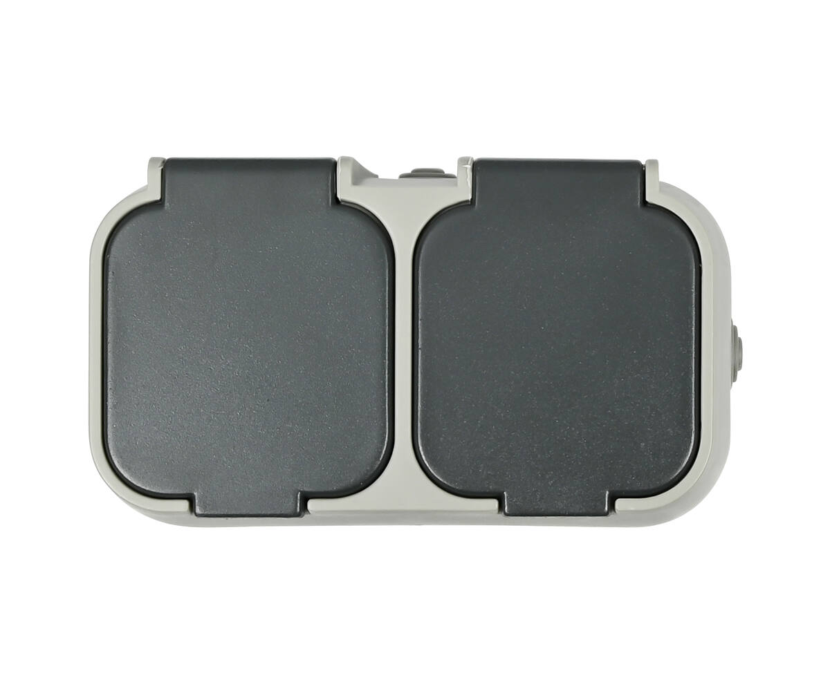 2-voudig IP54 stopcontact voor vochtige ruimtes, 250V AC, 16A max