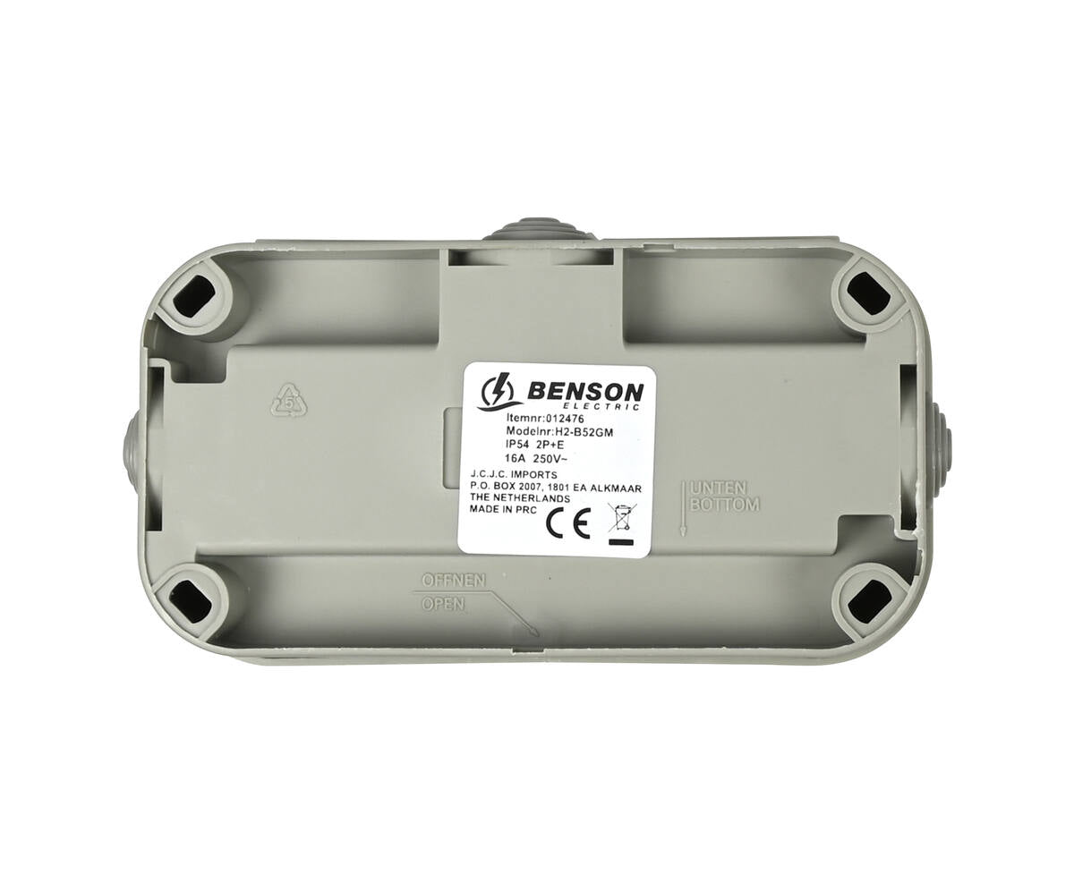 2-voudig IP54 stopcontact voor vochtige ruimtes, 250V AC, 16A max