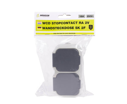 2-voudig IP54 stopcontact voor vochtige ruimtes, 250V AC, 16A max