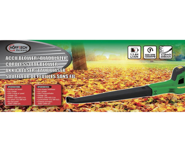 Bladblazer 20V, 1300mAh, 208 km/u, 1,7 kg, ideaal voor tuinonderhoud