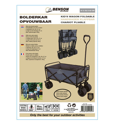 Bolderkar extra brede wielen opvouwbaar – Kleur Zwart, Afmeting laadruimte ca. 91x52x62 cm
