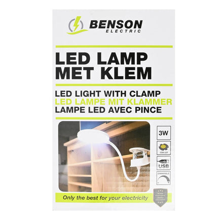 LED Klemlamp 3W USB Oplaadbaar, Dimbaar voor Lezen en Werkplek