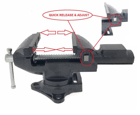 Bankschroef 80mm Quick Release, 360° draaivoet, gietijzer, werkbank.