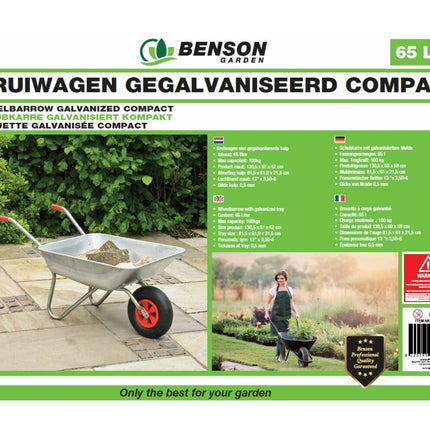 Gegalvaniseerde Kruiwagen 65 Ltr, Compact, 80kg, Luchtband, Tuinwerk