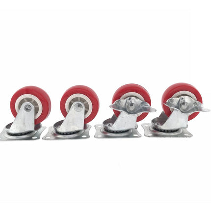 Zwenkwiel Set 50 mm Rood 4-delig, 2x Rem, Voor Karren & Trolleys