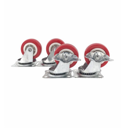 Zwenkwiel Set 50 mm Rood 4-delig, 2x Rem, Voor Karren & Trolleys