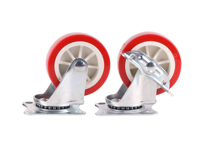Zwenkwiel Set 75mm Rood - 4 Stuks, 2 Met Rem voor Apparatuur