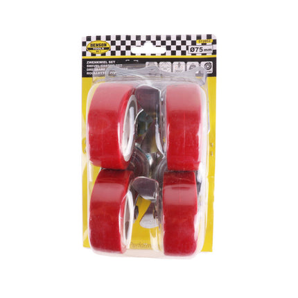 Zwenkwiel Set 75mm Rood - 4 Stuks, 2 Met Rem voor Apparatuur