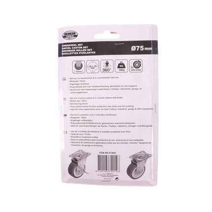 Zwenkwiel Set 75mm Rood - 4 Stuks, 2 Met Rem voor Apparatuur