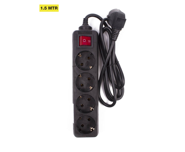 Stekkerdoos 4-voudig RA, Schakelaar, 1.5m Snoer, Zwart, 2500W