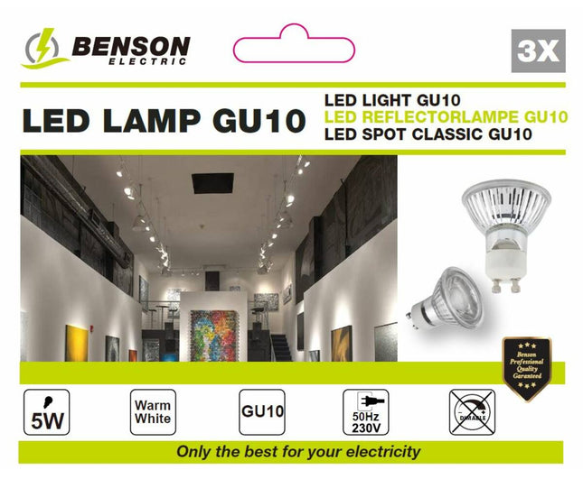 LED Lamp GU10 5W 3-delig, 400lm, 3000K, 25.000 uur, snelle start