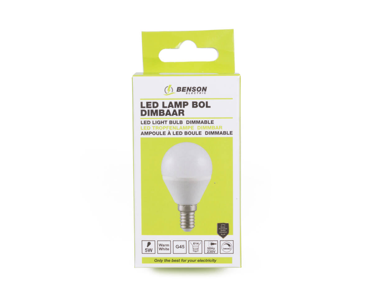 LED Lamp G45 5W E14, Dimbaar, 400Lm, Warm Wit 3000K, 20.000 Uur