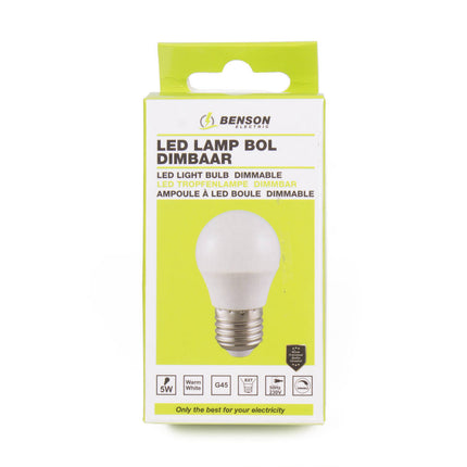 LED Lamp G45 5W E27 Dimbaar, 400lm, Warm Wit 3000K, 20.000u Levensduur