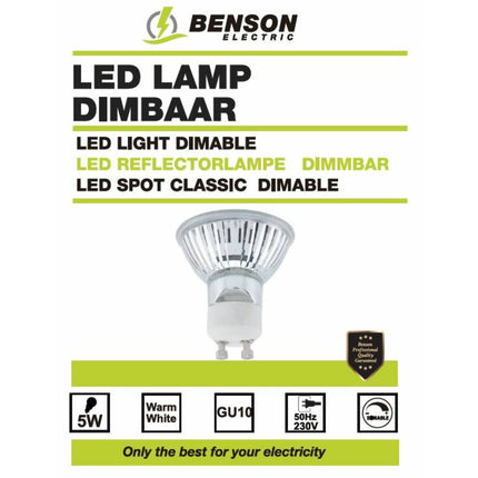 LED GU10 5W Dimbaar, 400lm, 3000K, 25.000u, Ø50x55mm, Huisverlichting