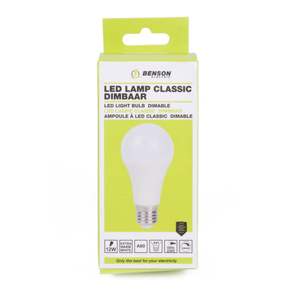 LED Lamp 12W E27 Dimbaar, 1020lm, 2500K, 20.000u, huis/kantoor