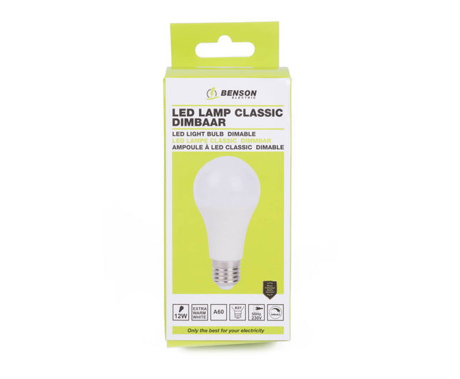 LED Lamp 12W E27 Dimbaar, 1020lm, 2500K, 20.000u, huis/kantoor