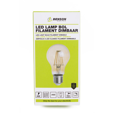 LED Lamp 4W E27 Amber, Dimbaar, 2200K, 20.000 uur, 400 lm