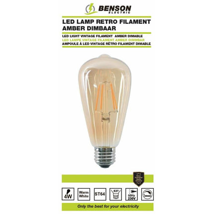Retro Amber LED Filament Lamp 4W E27 3000K Dimbaar - 360lm 25.000u