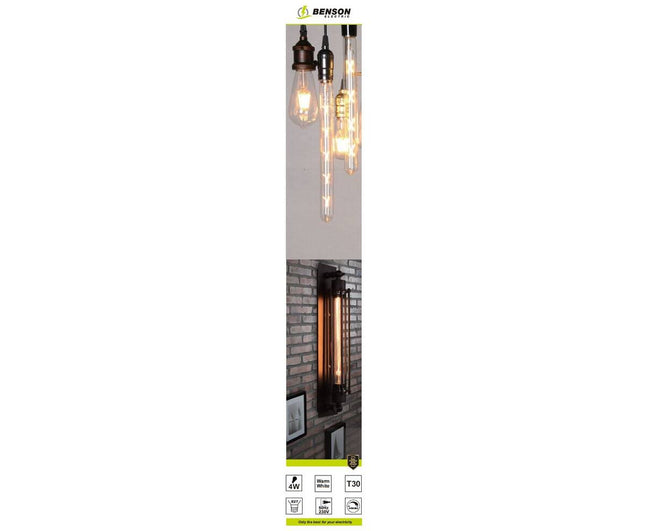 LED Lamp Buis T30 4W E27 Amber, Dimbaar, 30x185mm, 3000K Warm Licht